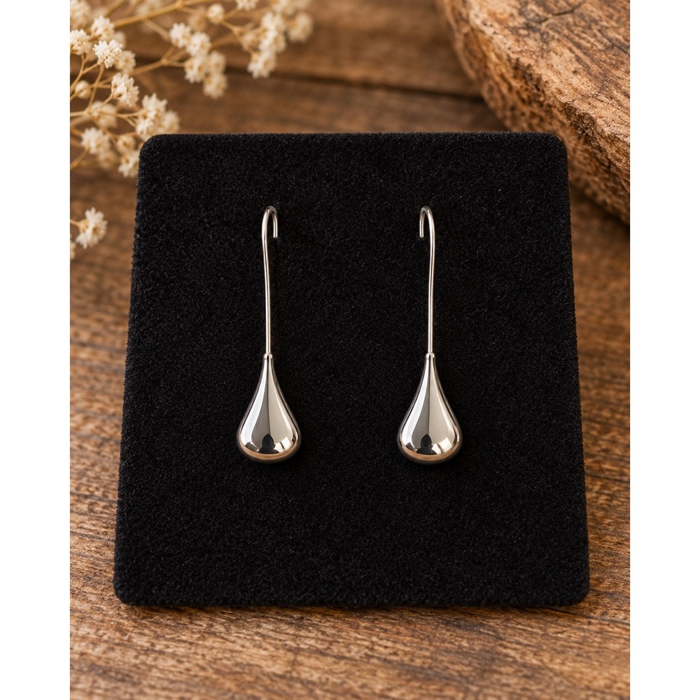 LOFT Silver Tone Teardrop Wire Hook Drop Earrings Minimalist Jewelry NWT